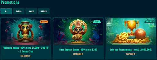 Spinanga Promotions – Casino Bonus, Sports Bonus & Special Tournaments Spinanga promotions section with casino, sports, and special offers including a welcome bonus, first deposit bonus, and $12,000,000 tournament.